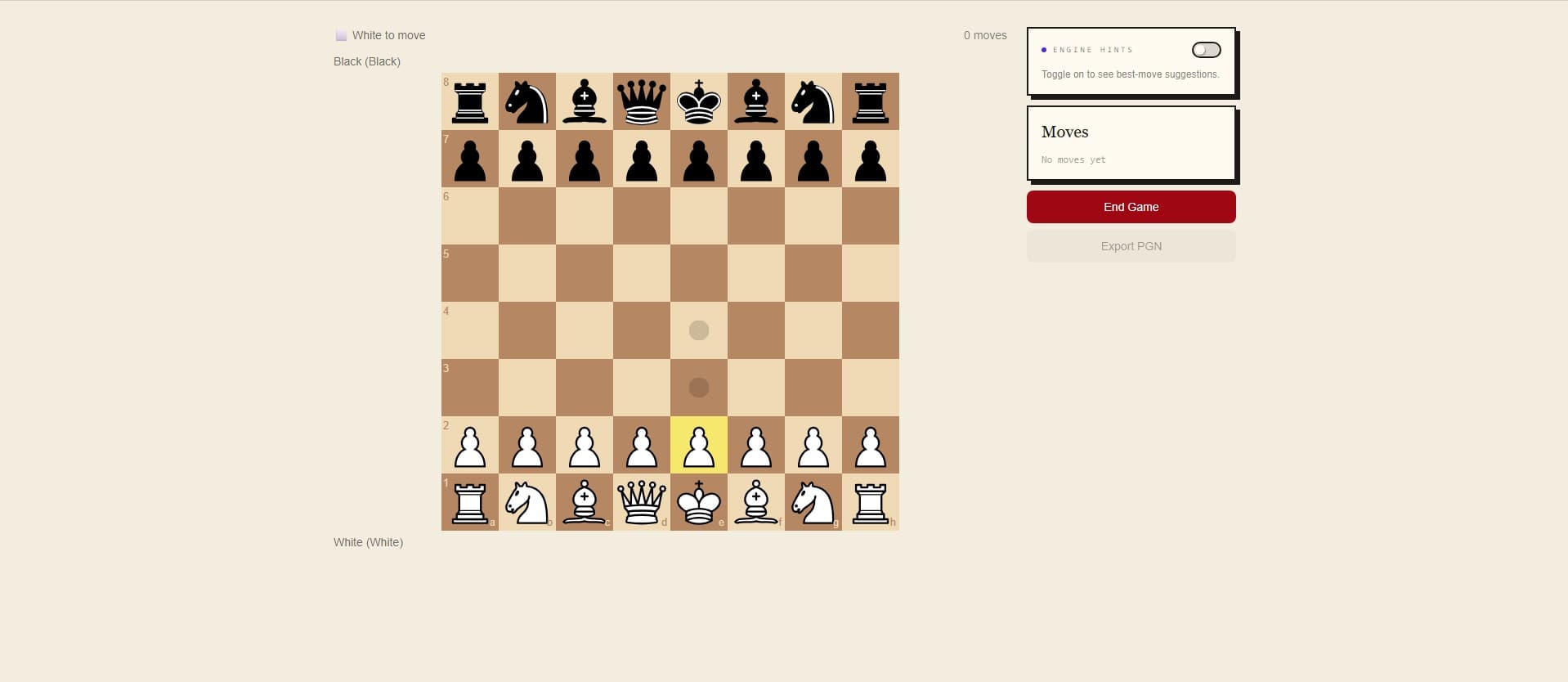 Move 1 — clicking the piece to place